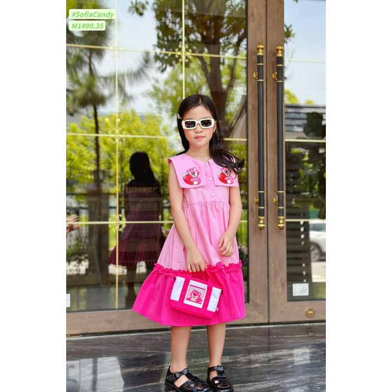Đầm hồng sát nách gấu dâu cổ thủy thủ 1Y-10Y