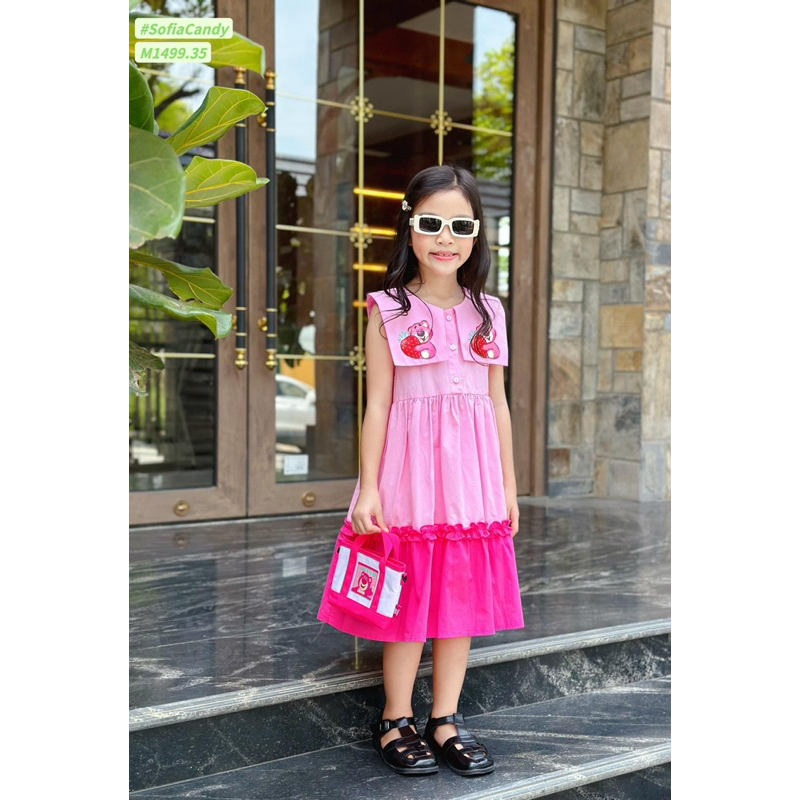 Đầm hồng sát nách gấu dâu cổ thủy thủ 1Y-10Y