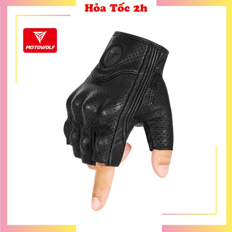 Găng Tay Da cụt ngón MOTOWOLF MDL0302B Có Gù Bảo Vệ