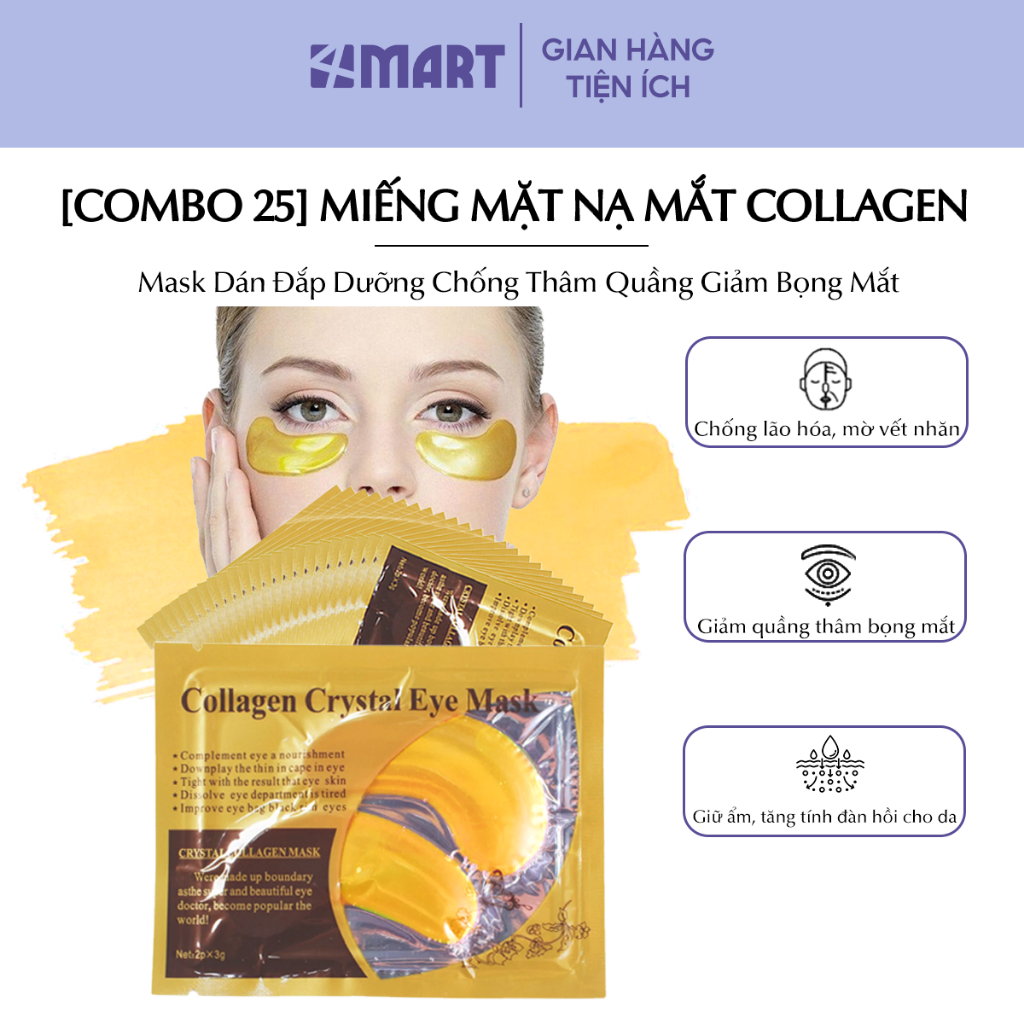 Combo 25 Miếng mặt nạ mắt collagen vàng Hàn Quốc, mask dán đắp dưỡng chống thâm quầng giảm bọng mắt.