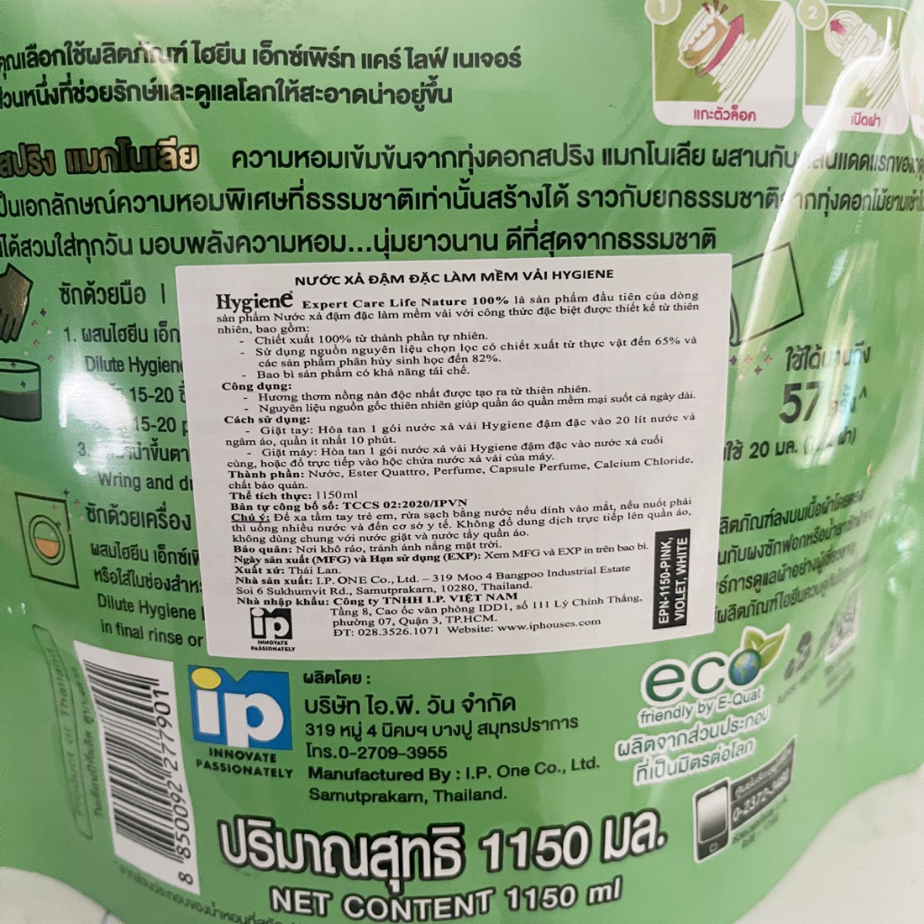 Nước Xả Vải Đậm Đặc Hygiene Expert Care Thái Lan Túi 1150ml Trắng Life Nature