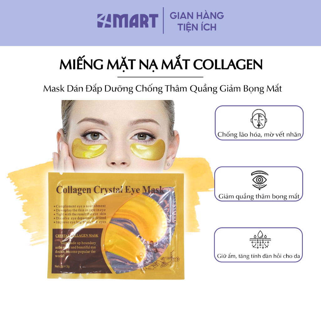 Mặt nạ mắt làm mờ quầng thâm mắt Collagen Crystal Eyes, miếng mask vàng gold dán đắp dưỡng làm giảm nếp nhăn, bọng mắt.