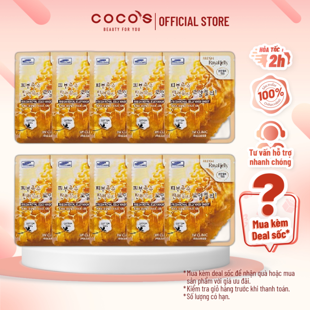 Combo 10 Mặt Nạ Dưỡng Sáng, Săn Chắc Da Sữa Ong Chúa 3W Clinic Royal Jelly Mask 23g x 10