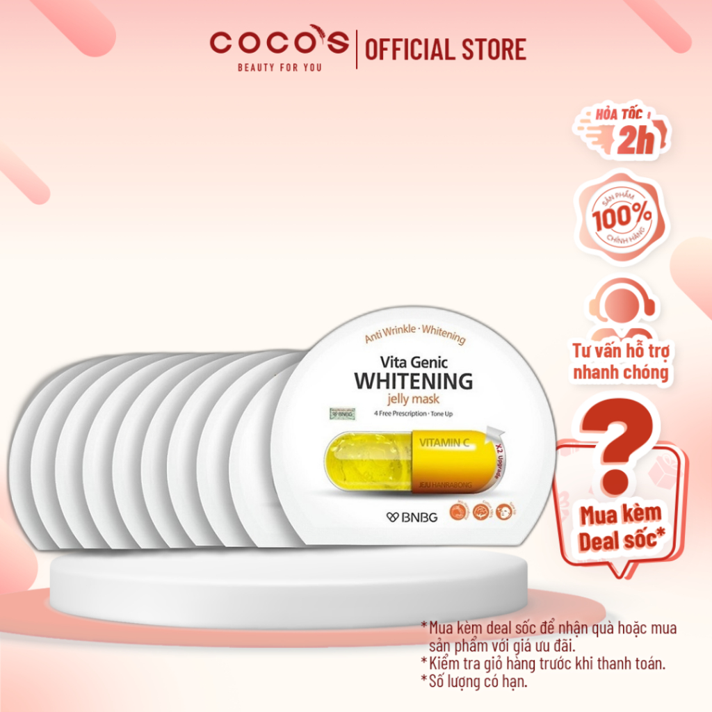 Combo 10 Mặt nạ giấy Dưỡng Trắng Và Sáng Da BNBG Vita Genic Whitening Jelly Mask (Vitamin C) 30ml x [10 BNBG - VÀNG]