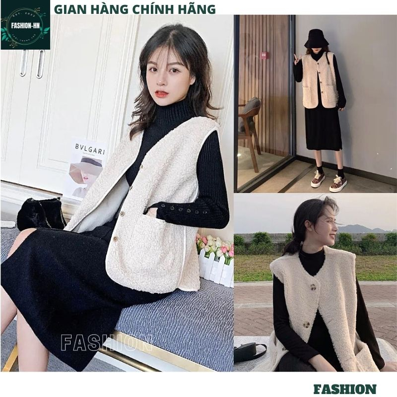 Set áo khoác cardigan gile lông trắng và đầm len tăm gân cổ lọ đen dáng suông dài - Bộ váy nữ - FASHION BL05