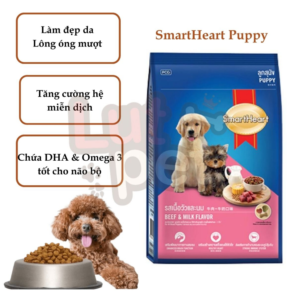 Thức ăn hạt cho chó Smartheart puppy hạt khô cho chó nhỏ 400gr (vị thịt Bò & Sữa) - lutpet