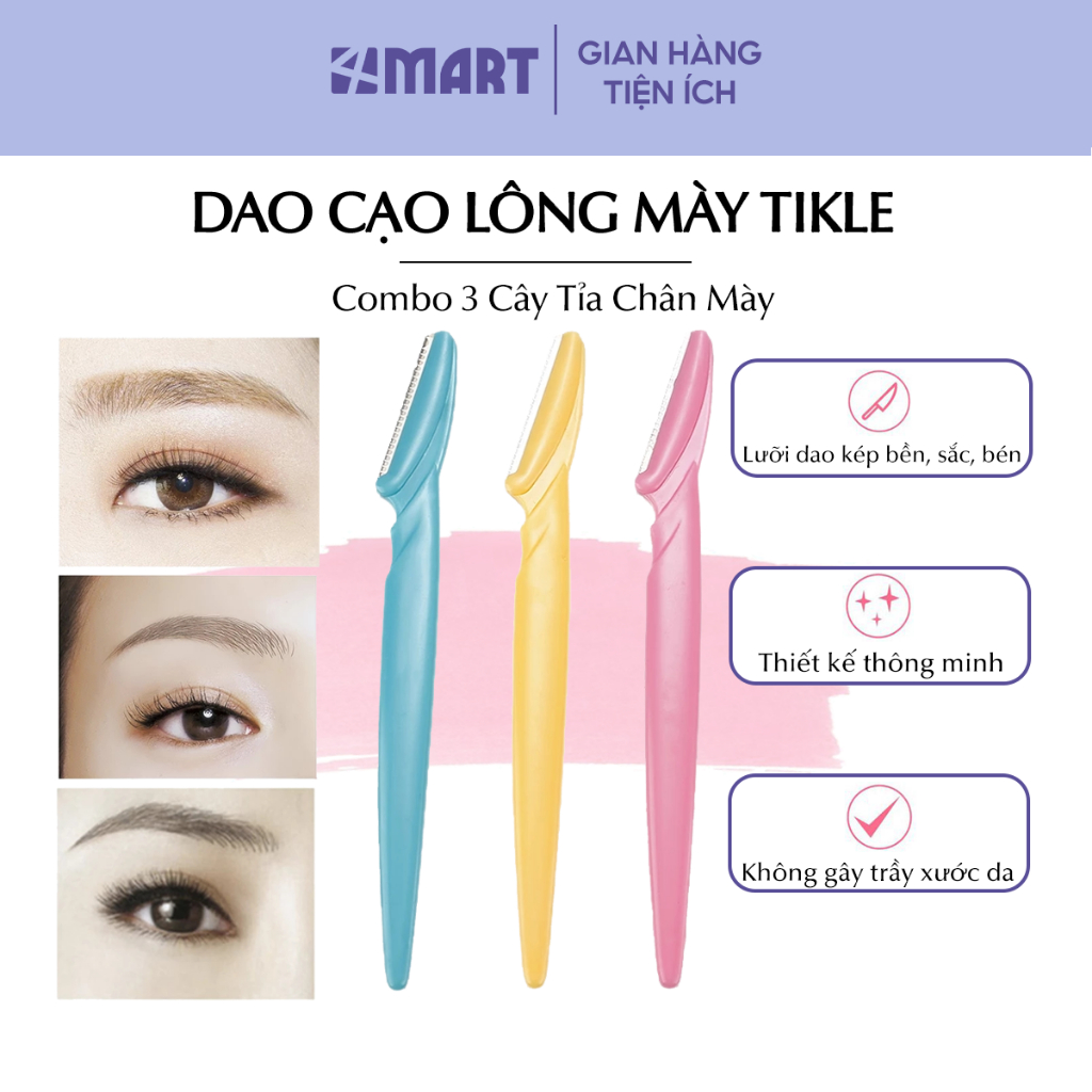 Dụng cụ cạo lông mày Ova Tinkle, bộ 3 cây tỉa chân mày lưỡi cạo an toàn, nhỏ gọn, tiện dụng, dễ sử dụng đi du lịch.