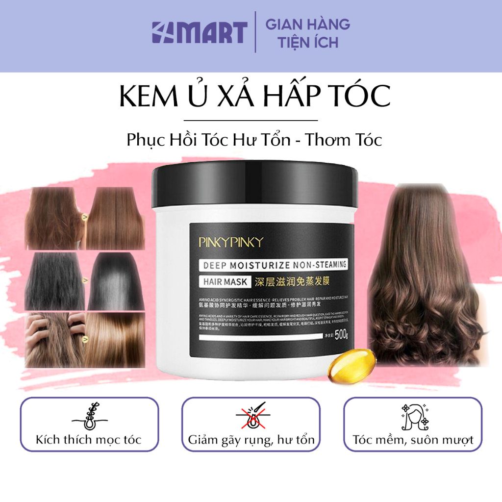 Kem ủ tóc collagen chính hãng pinkypinky 500ml, dầu ủ dưỡng hấp xả phục hồi tóc hư tổn giảm gãy rụng, làm tóc mềm mượt.