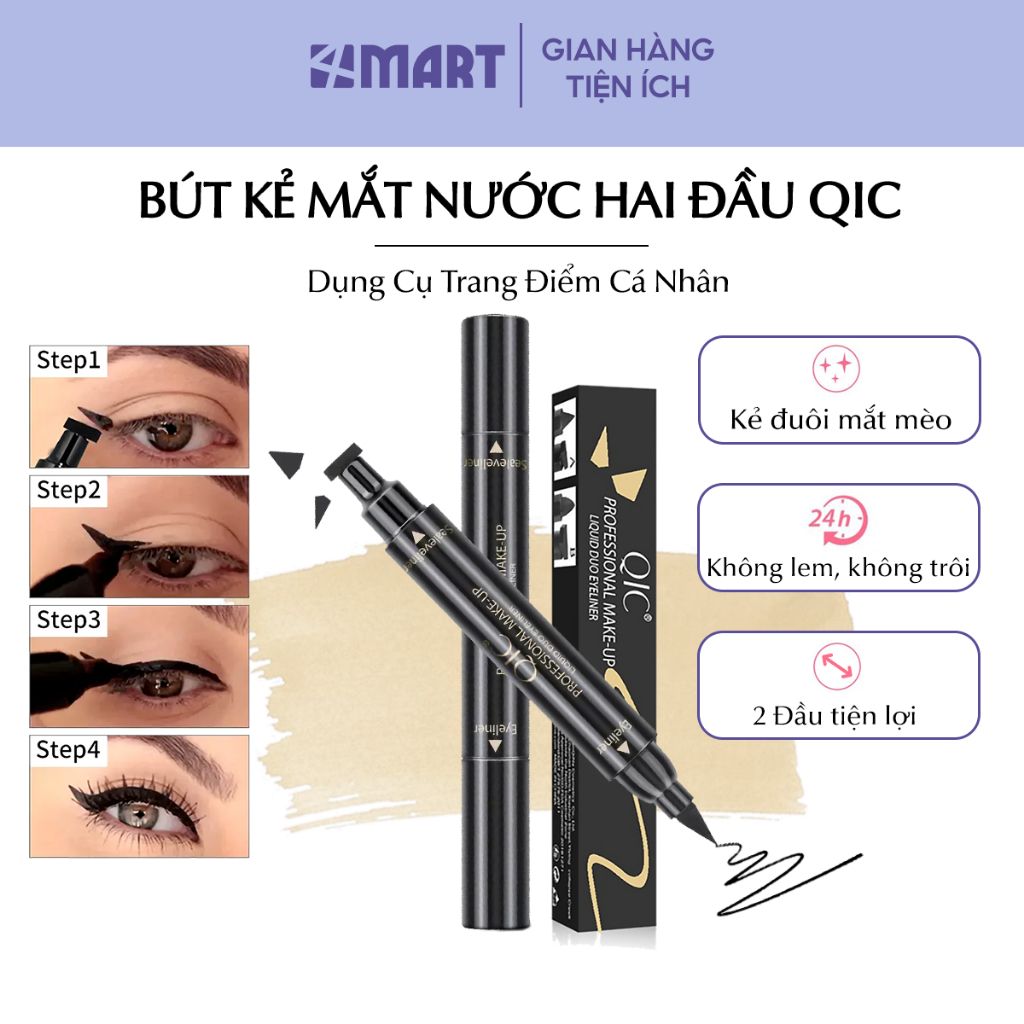 Bút kẻ mắt nước hai đầu lâu trôi dạng lỏng QIC, chì vẽ, kẻ mắt 2 đầu kháng nước, dụng cụ trang điểm nội địa trung tốt.