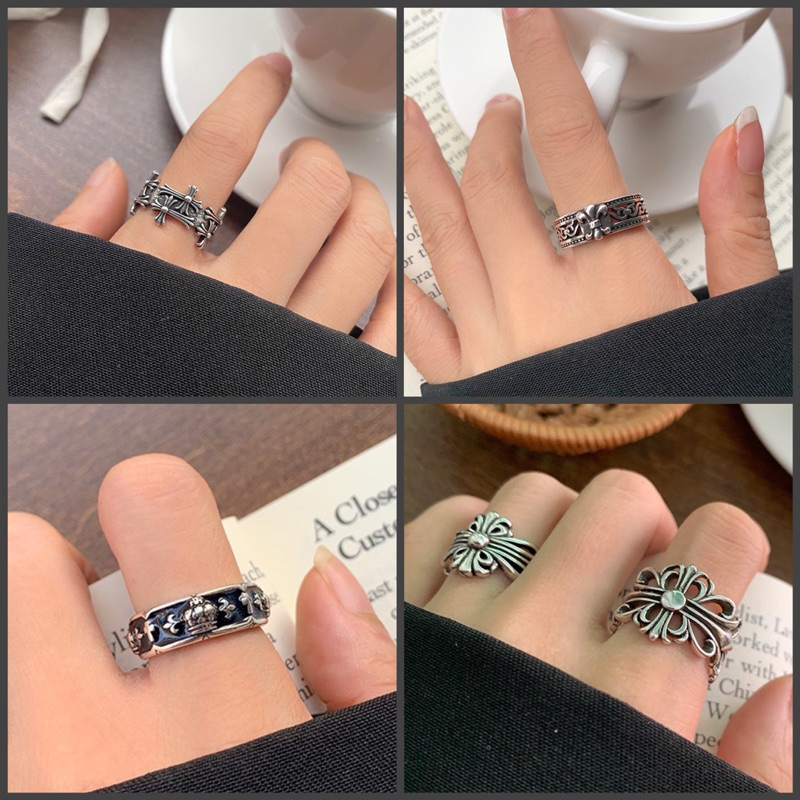 Nhẫn chrome heart bạc S925 titan thép không gỉ nam nữ freesize nhẫn chrome hearts thép titan N16