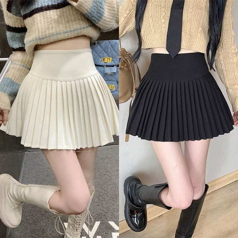 SWE Mini xếp li váy cho phụ nữ cổ điển dày cao eo cao Ngọt Ngào Phong cách preppy thanh lịch giản dị màu trơn 2023 thời trang dễ phối DRN