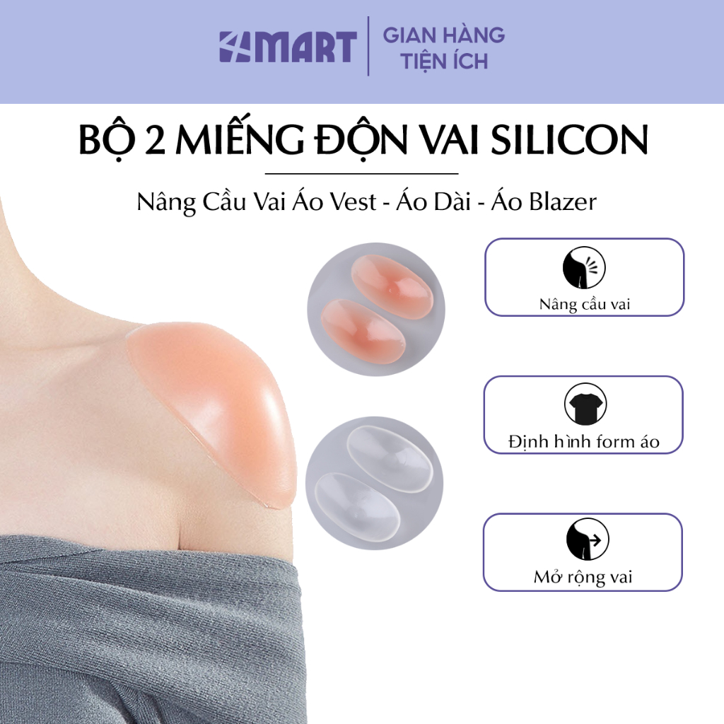 Bộ 2 miếng độn vai silicon trong suốt Ova hỗ trợ nâng cầu và định hình áo Vest, blazer dành cho nam và nữ.