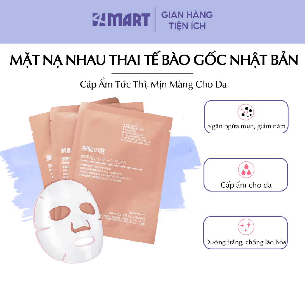 Mặt nạ giấy nhau thai cừu nhật bản Rwine Beauty, mask collagen tế bào gốc đắp mặt, dưỡng ẩm tức thì, làm trắng sáng da.