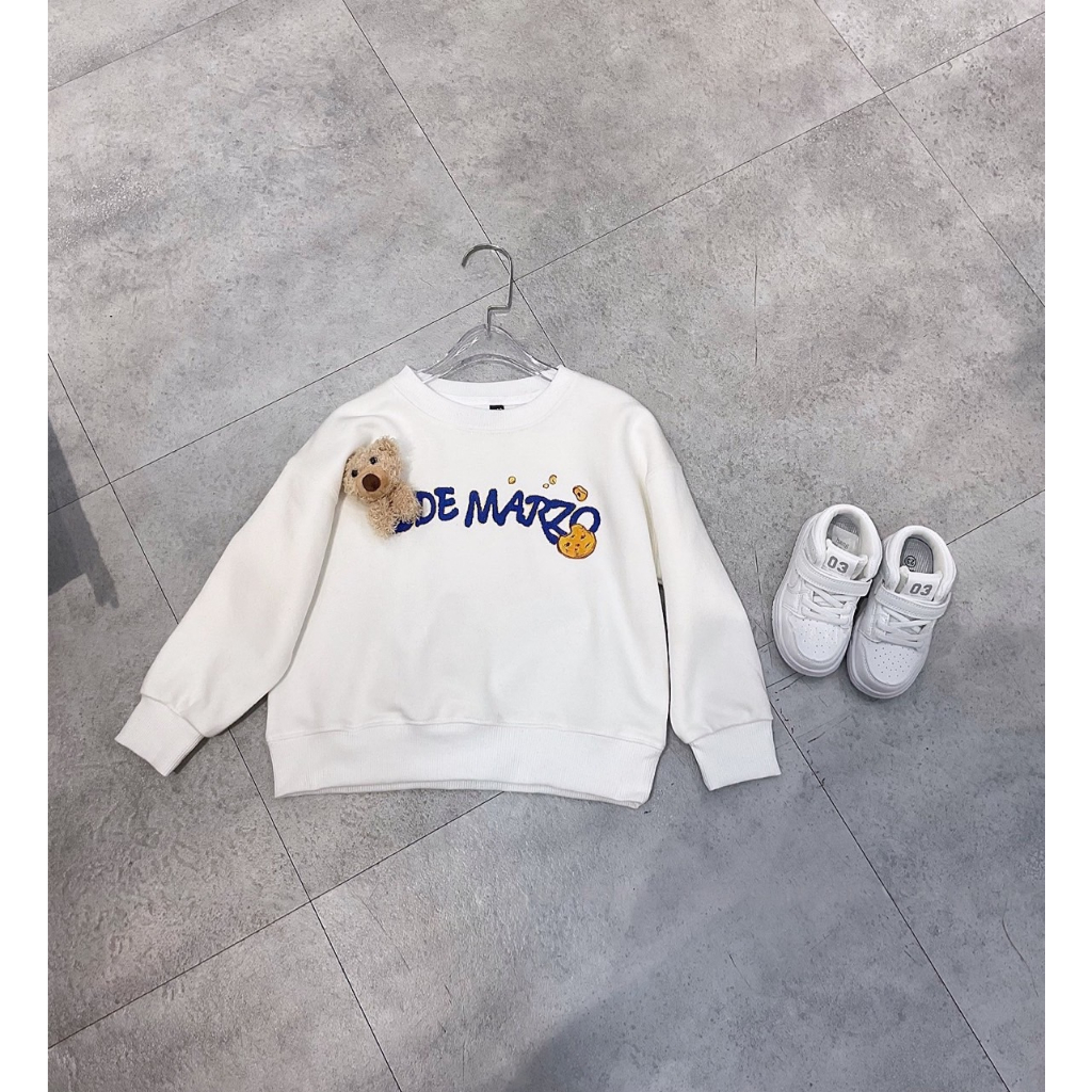 Áo nỉ cổ tròn cho bé 13demazo xanh tặng kèm gấu, áo nỉ sweater cho bé,TP KIDS,