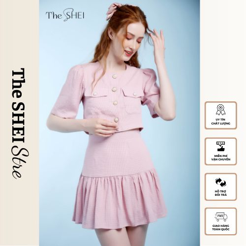 Set váy tiểu thư áo croptop mix chân váy xếp ly sang trọng, set váy dự tiệc