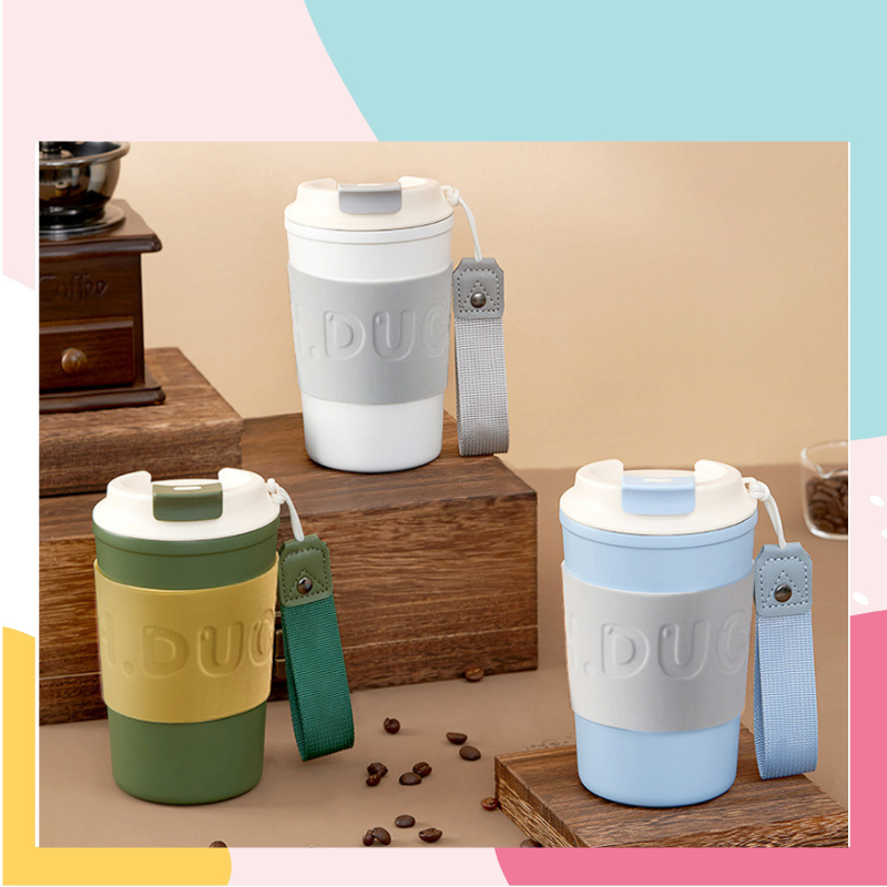 Cốc giữ nhiệt cafe ngộ nghĩnh kèm quai xách inox 304 giữ nhiệt trung bình 6h, cốc giữ nhiệt nóng lạnh