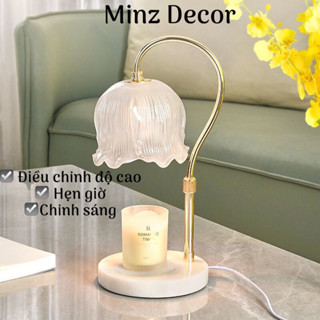 Đèn đốt nến thơm, hoa trắng đế đá siêu xinh, có chế độ hẹn giờ, điều chỉnh ánh sáng