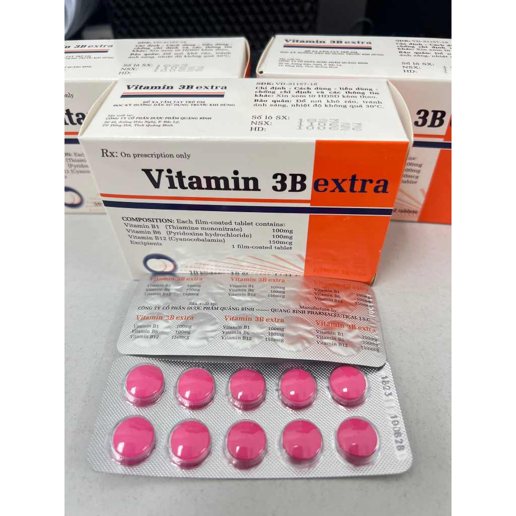Viên uống Vitamin 3B  liều cao Giúp bổ sung và dự phòng thiếu hụt vitamin B1, B6, B12 cho cơ thể hộp 100 viên