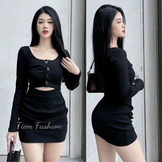 Set đầm body ngắn tôn dáng sexy đầm ôm body gợi cảm sang trọng váy body dáng ngắn tay dài