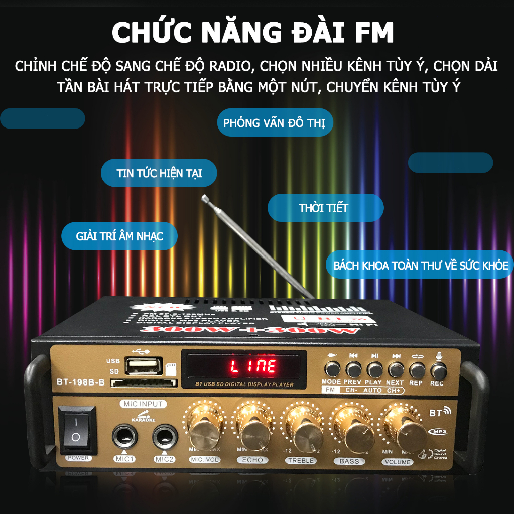 Amply karaoke mini BT-198B-B,Amply Mini Bluetooth 5.0,Âm ly Công Suất Khủng Loa Bass 25 Cho Chất Lượng Âm Thanh Đỉnh Cao