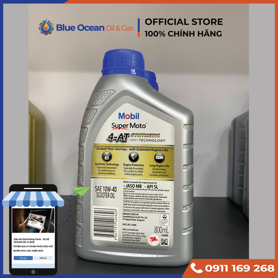 Dầu nhớt xe tay ga MOBIL Super Moto Scooter 10W-40 800ml