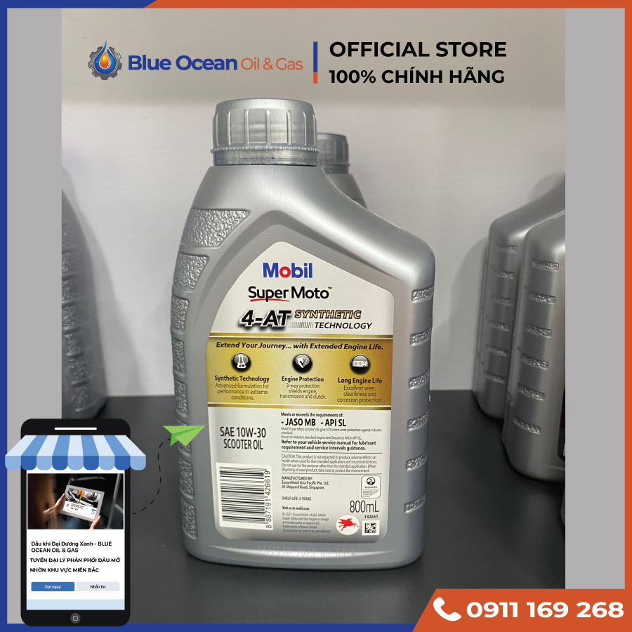 Dầu nhớt xe tay ga Mobil Super Moto Scooter 10W-30 0.8L