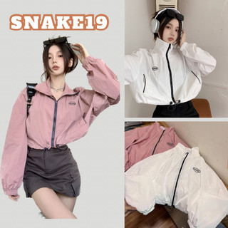 Áo khoác dù dáng lửng croptop cổ đứng dây rút gấu logo thêu ulzzang chất dù 2 lớp dày dặn