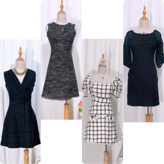 Nhiều mẫu Váy đầm dạ tweed caro ,nhũ kim tuyến hàng si - kina 2hand