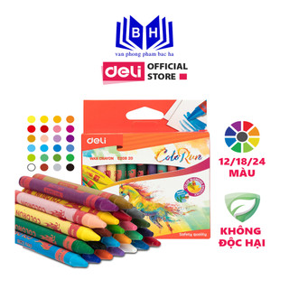 Bút sáp nến deli 12/24 màu c20800/ c20820 an toàn cho bé - bút sáp màu cho học sinh mẫu giáo - bút sáp màu cho bé tập tô