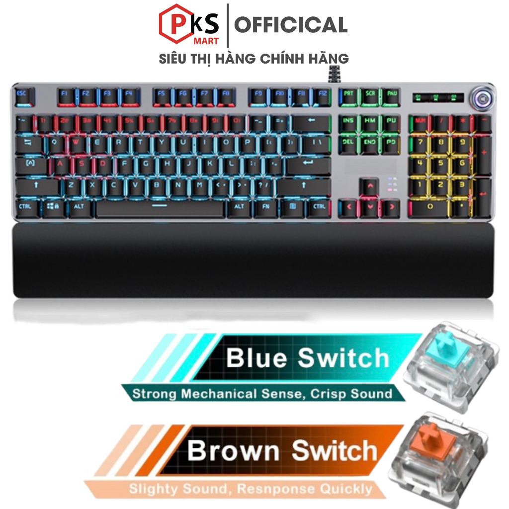 Bàn Phím Cơ Có Dây PL-8056 - LED 20 Hiệu ứng - Kê Tay Tháo Rời - Blue Brown Red Black Switch- Dùng Cho Máy Tính Laptop