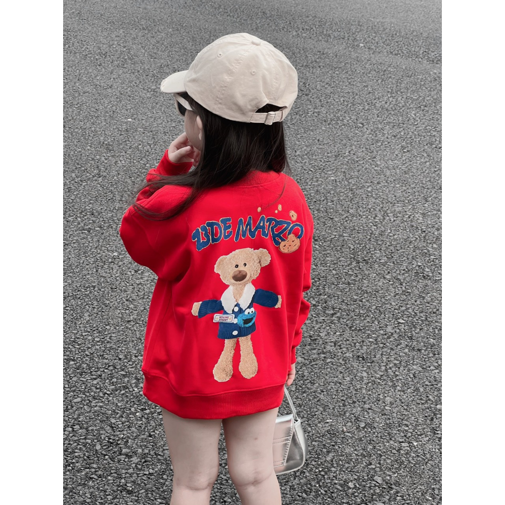 Áo nỉ cổ tròn cho bé 13demazo xanh tặng kèm gấu, áo nỉ sweater cho bé,TP KIDS,