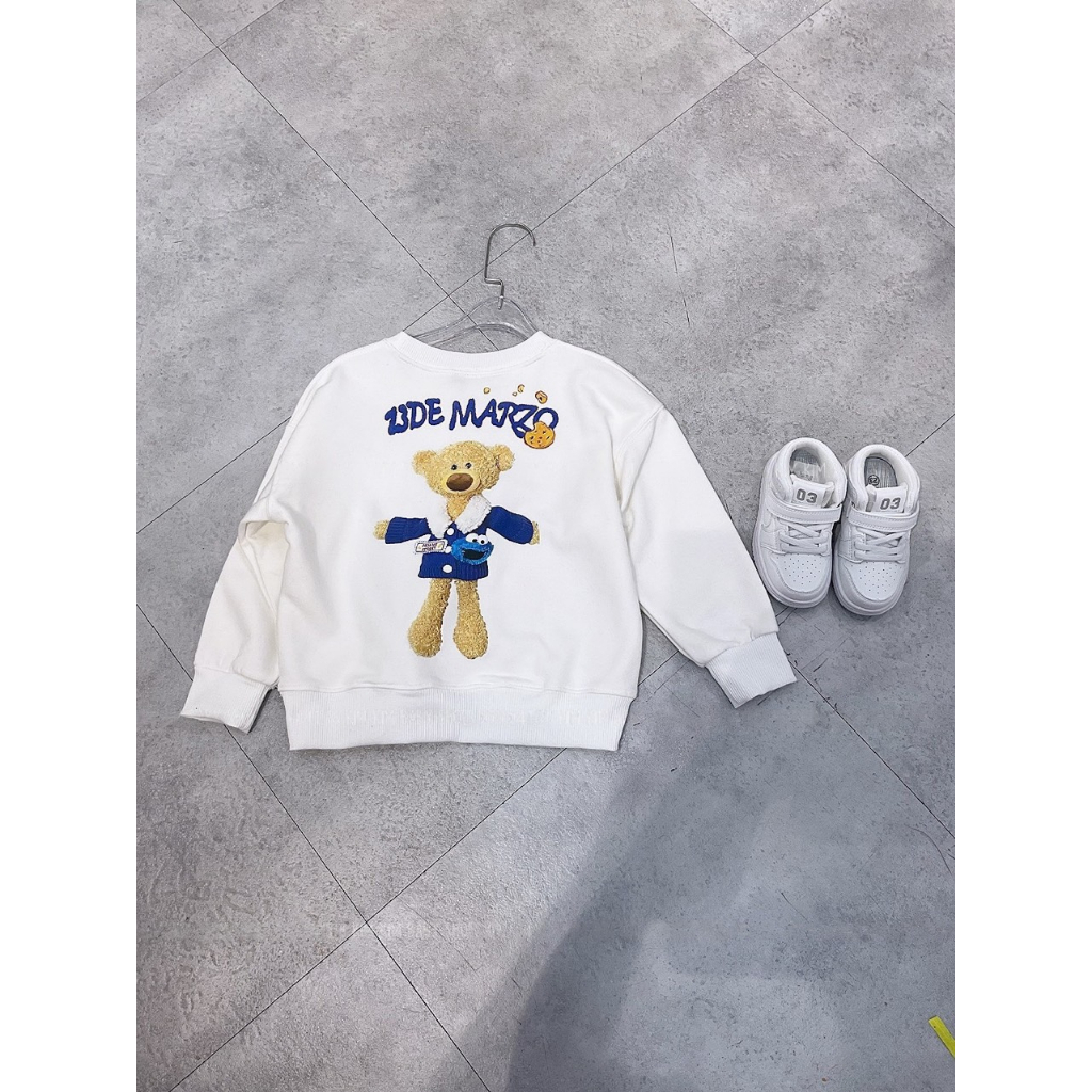 Áo nỉ cổ tròn cho bé 13demazo xanh tặng kèm gấu, áo nỉ sweater cho bé,TP KIDS,