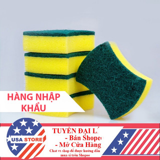 Miếng Rửa Chén Bát 2 Mặt Vòng Eo Xanh Vàng Tiện Dụng - Miếng Bọt Biển Tạo Bọt Cọ Rửa Xoong Nồi Siêu Sạch