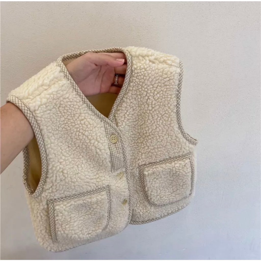 Áo khoác gile Nhung Lót Lông Cừu sát Nách dáng Rộng Thu Đông PC hàn cho bé trai bé gái - A18