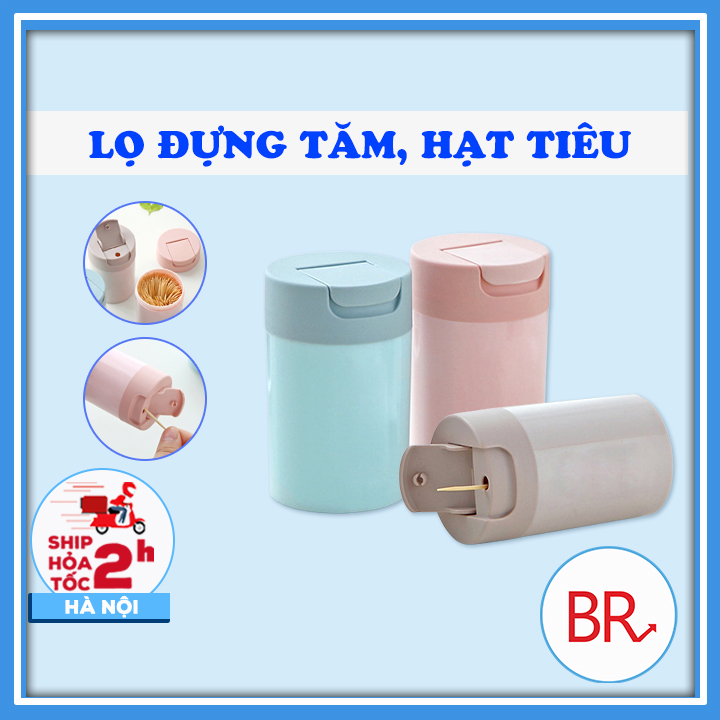 Lọ đựng tăm, gia vị bằng nhựa thiết kế nắp bật thông minh, Hộp để tăm, hạt tiêu nhỏ gọn màu sắc xinh xắn Br 02034