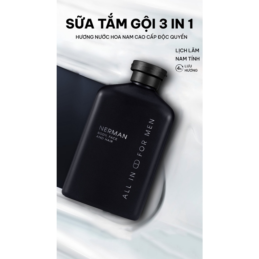 NERMAN - Sữa Tắm Gội Nerman Gentleman 3 Trong 1 - Hương Nước Hoa Pháp Cao Cấp 350ml - Hàng Chính Hãng