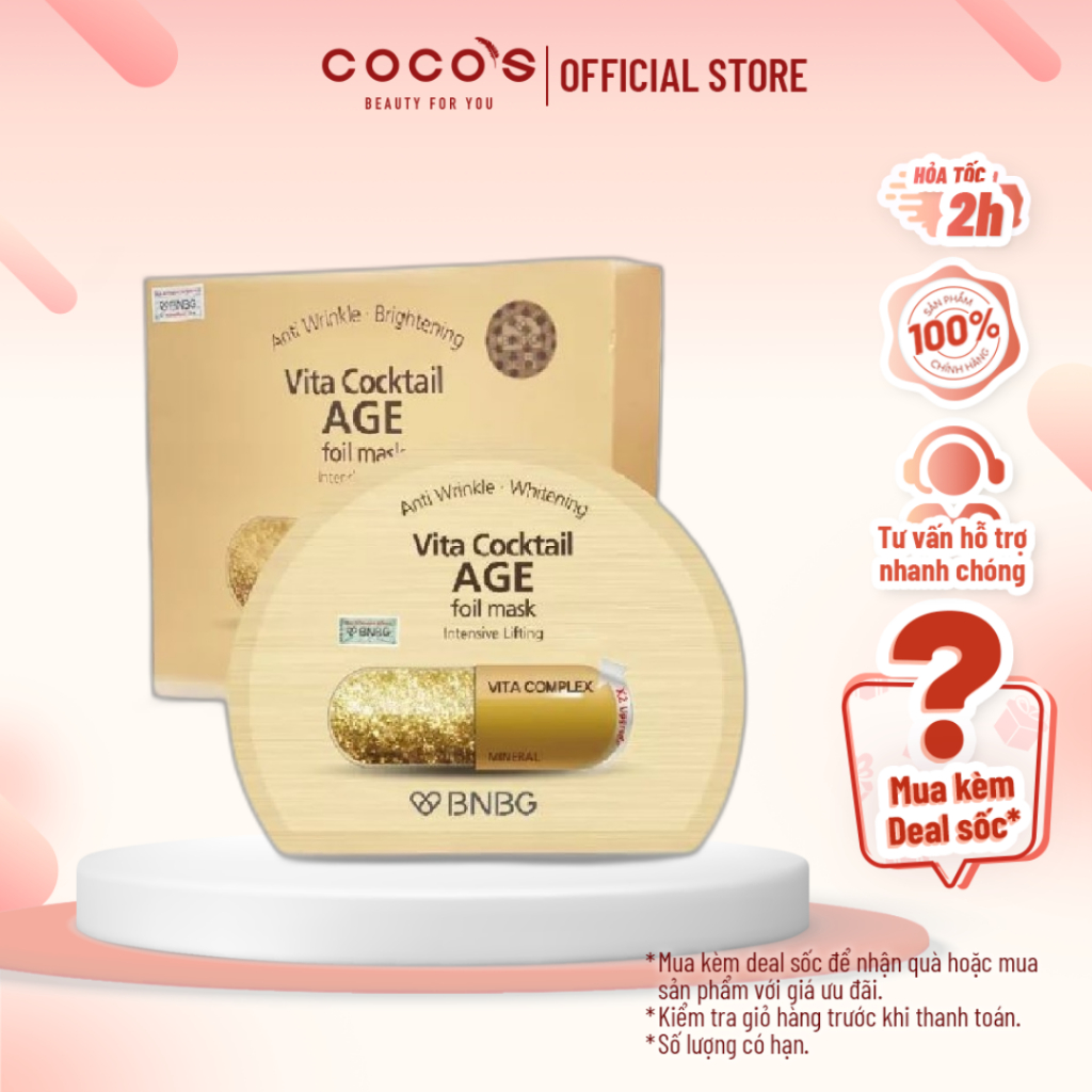 Combo 10 Mặt nạ dưỡng da giúp nâng cơ, chống lão hóa BNBG Vita Cocktail Age Foil Mask 30ml x 10 [BNBG VÀNG THIẾC]