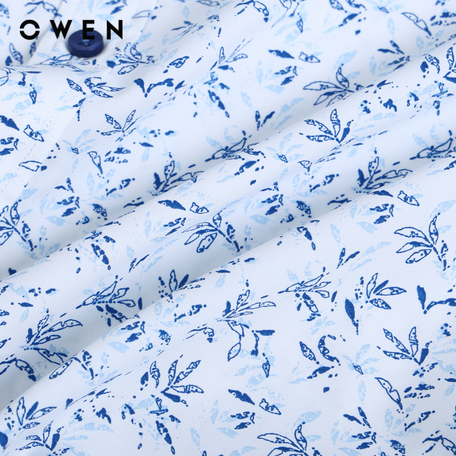 OWEN - Áo sơ mi ngắn tay Nam Owen dáng Body Fit màu Trắng in hoạt tiết chất liệu  Bamboo - AB230349N