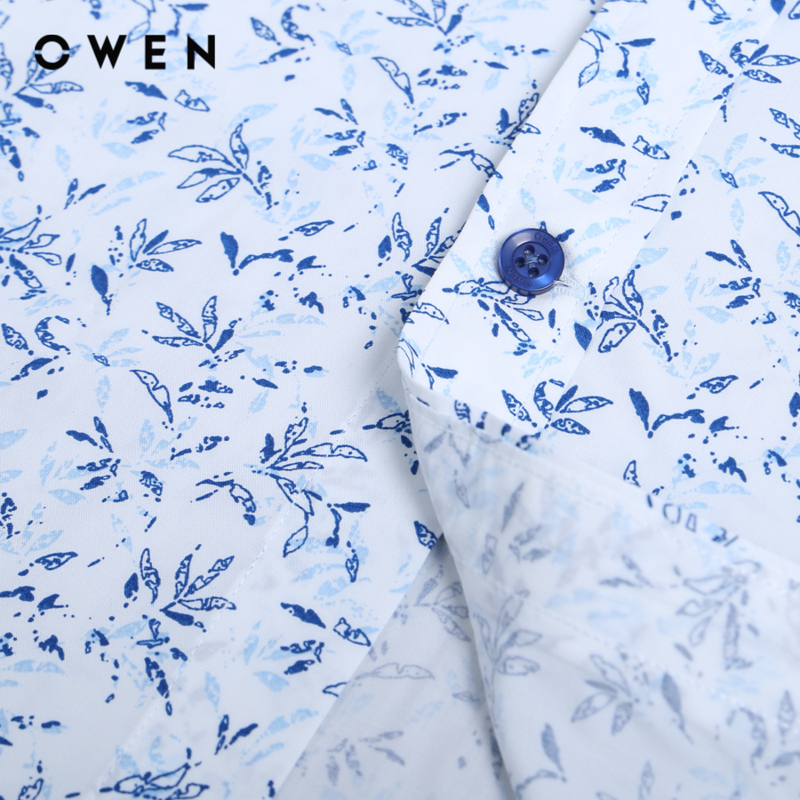 OWEN - Áo sơ mi ngắn tay Nam Owen dáng Body Fit màu Trắng in hoạt tiết chất liệu  Bamboo - AB230349N