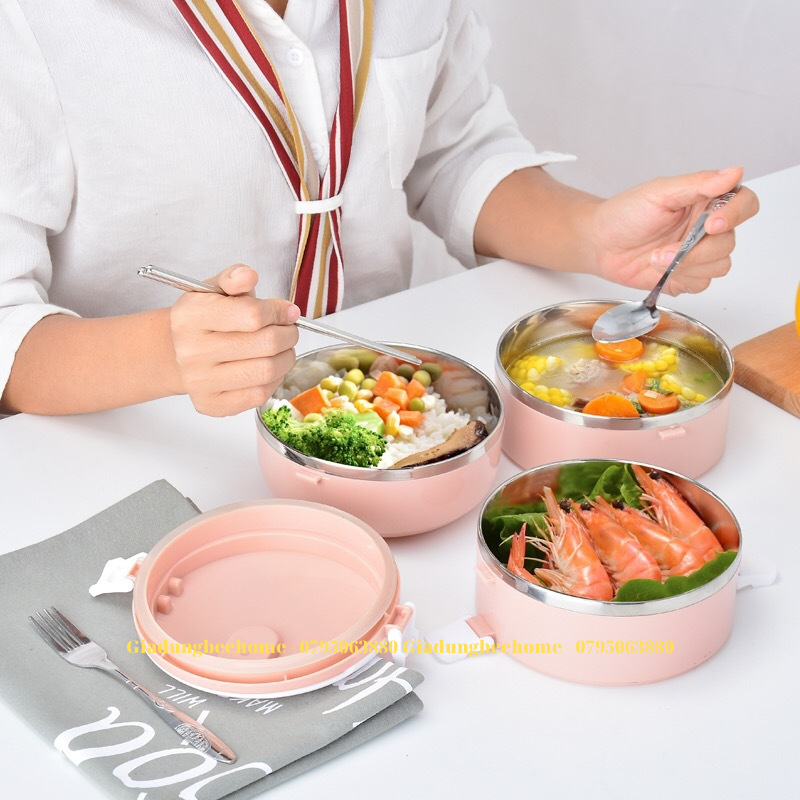 Hộp đựng cơm, Hộp đựng thực phẩm, Cặp lồng cơm giữ nhiệt Lúa Mạch Ruột Inox Chất Lượng Có 4 tầng đựng thức ăn
