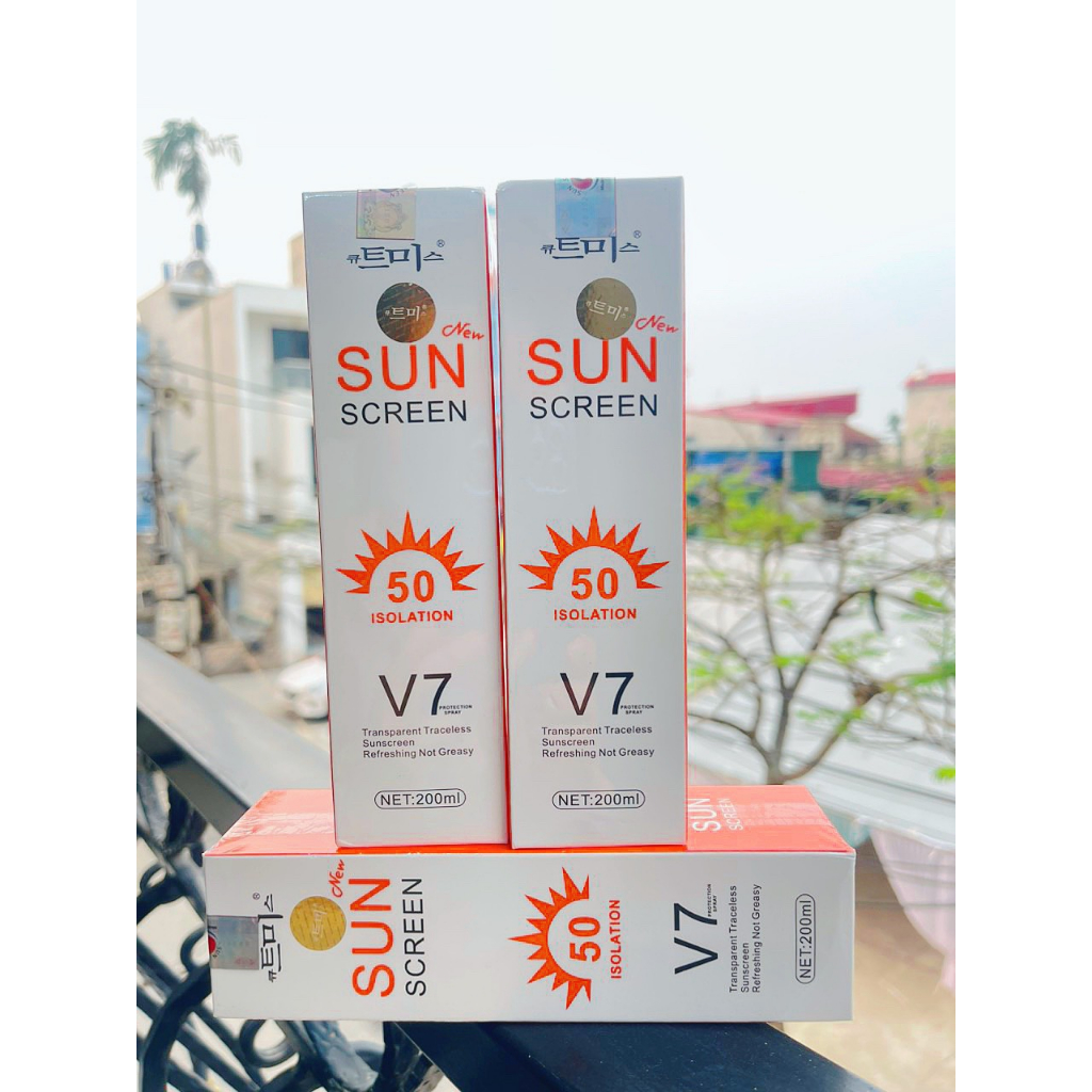 Xịt chống nắng Sun Screen V7 nâng tone trắng da chống nước không bết dính kem chống nắng mặt body SPF50+