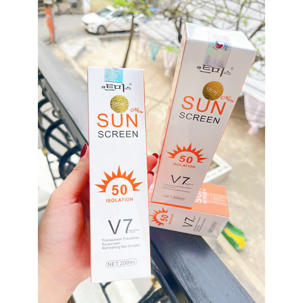 Xịt chống nắng Sun Screen V7 nâng tone trắng da chống nước không bết dính kem chống nắng mặt body SPF50+