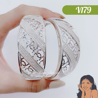 V179 vòng tay mo đính đá logo c h a n e l tráng gương bạc thật thiên cát s950