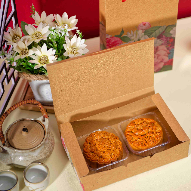 Hộp Đựng Bánh Trung Thu Giấy Kraft In Hoa Vintage Đựng 4 Bánh Hoặc 6 Bánh Loại 50gr