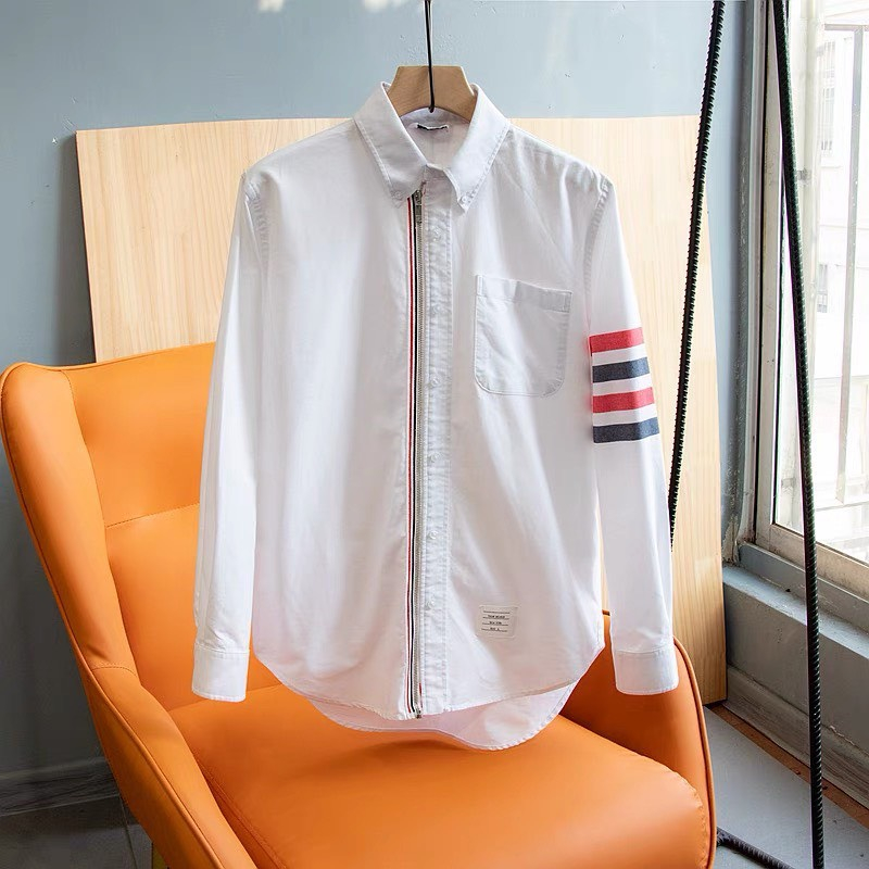 Áo sơ mi nam nữ khóa dài tay kết hợp 4 vạch