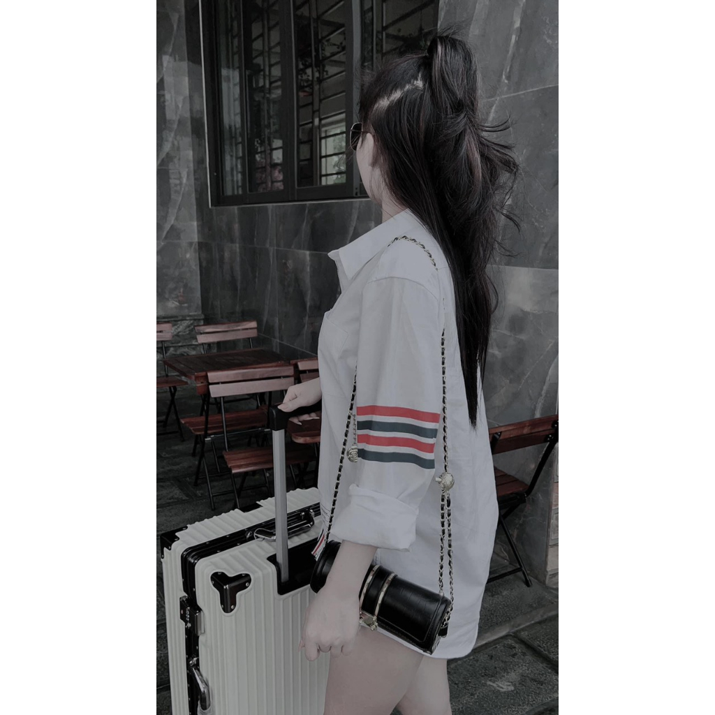 Áo sơ mi nam nữ khóa dài tay kết hợp 4 vạch