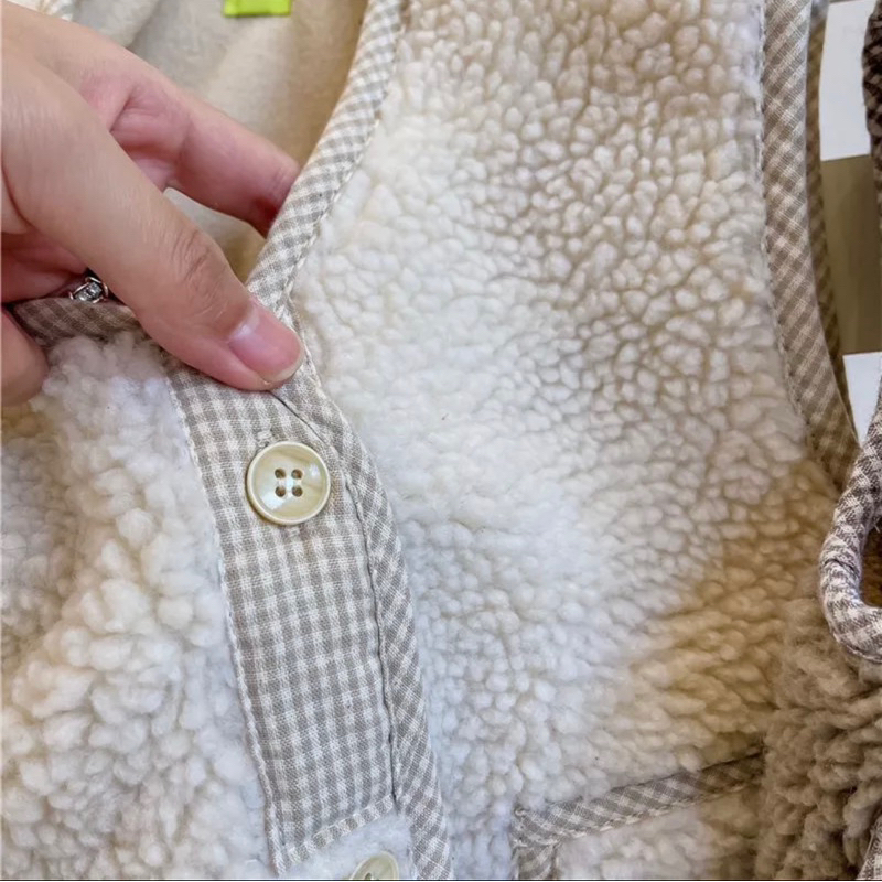 Áo khoác gile Nhung Lót Lông Cừu sát Nách dáng Rộng Thu Đông PC hàn cho bé trai bé gái - A18