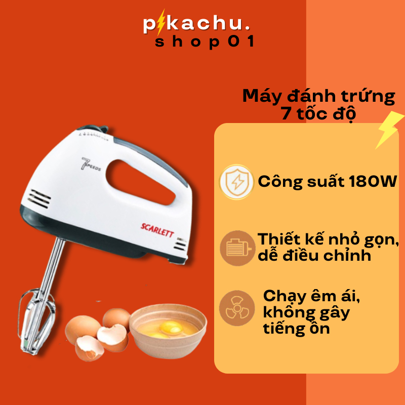 Máy Đánh Trứng Cầm Tay 7 Tốc Độ Công Suất 180W