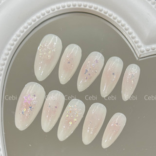  Móng úp thiết kế C807 hồng ombre đính sao nơ thủy tinh lấp lánh Cebi.nailbox 