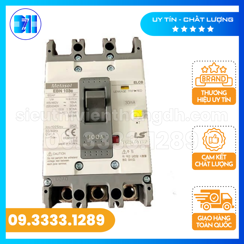 Aptomat  cầu dao khối  hãng LS - ELCB LS 3P 50A 30mA 14kA - EBN53c - chống rò điện